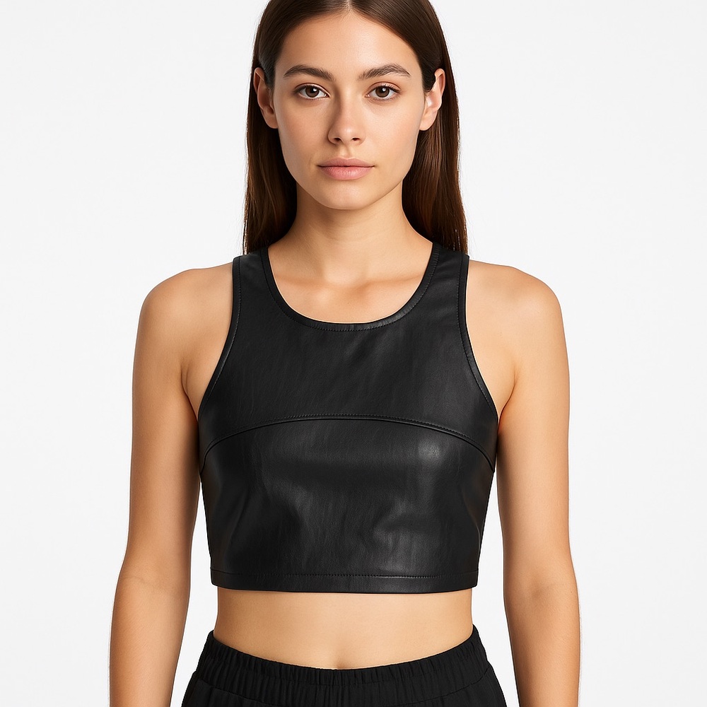 Revolve Seek the Label Black Faux Leather Crop Tank